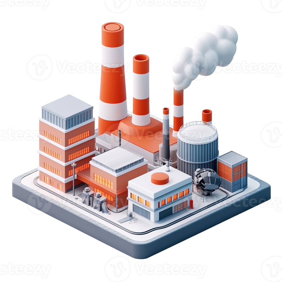 Isometric View of a Modern Industrial Complex Isolated on Transparent Background. png