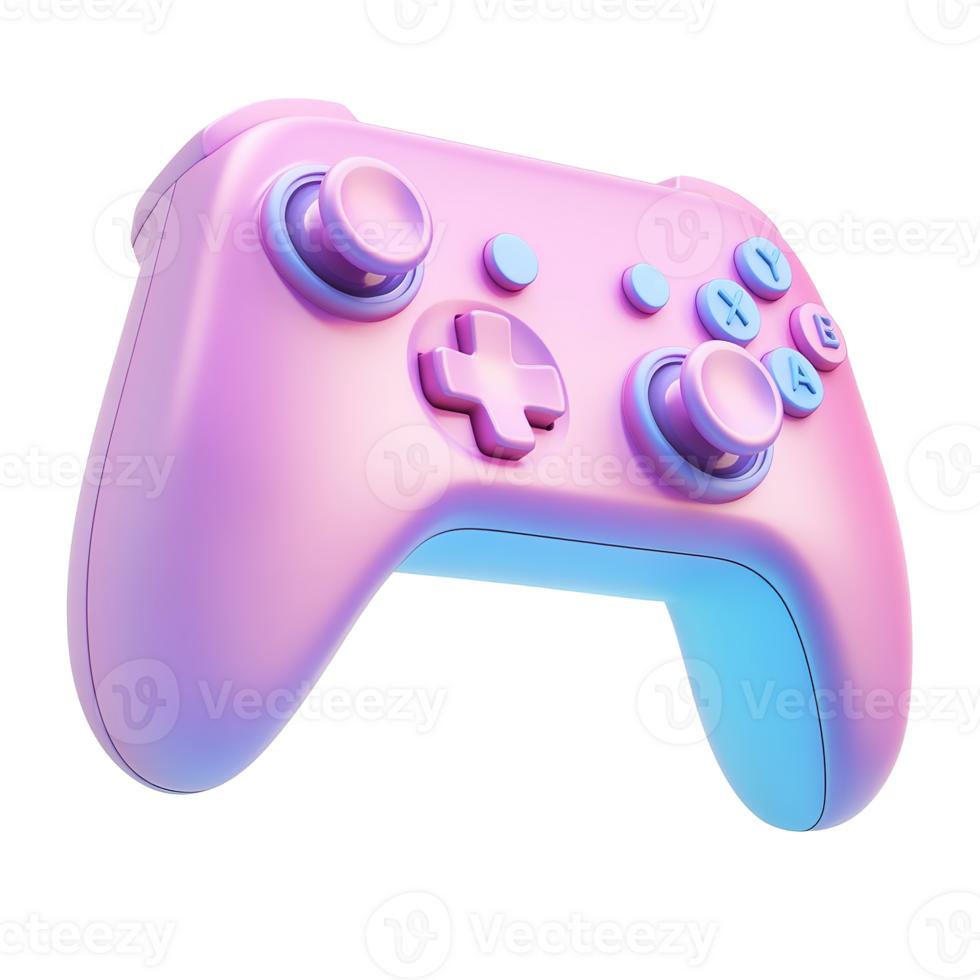 A Pastel Pink and Blue Gaming Controller Isolated on Transparent Background. png