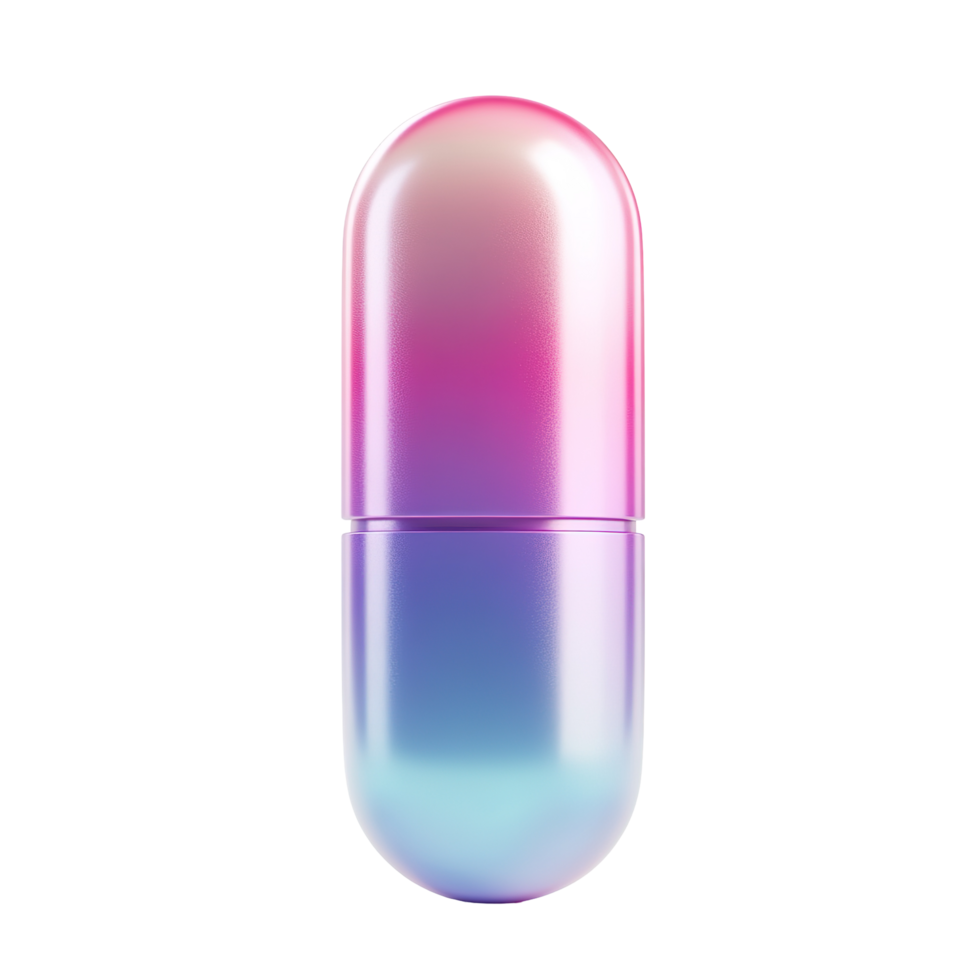 Iridescent Capsule Pill Gradient Colors Medicine Isolated on Transparent Background. png