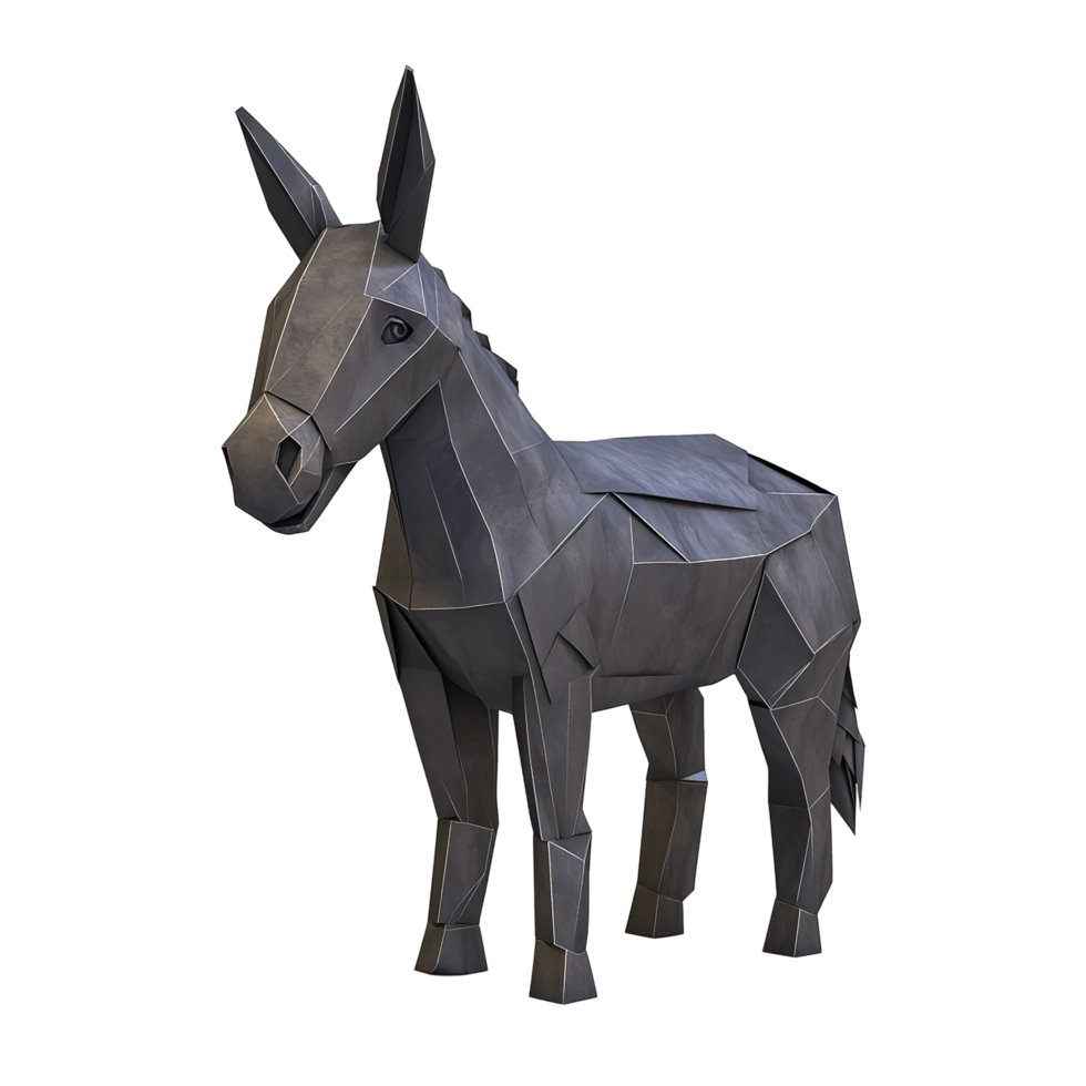 Low Polygonal Model of a Gray Donkey Isolated on Transparent Background. png