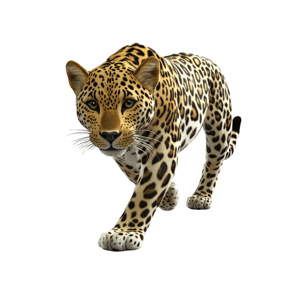 Majestic Leopard Walking Towards The Viewer Isolated on Transparent Background. png
