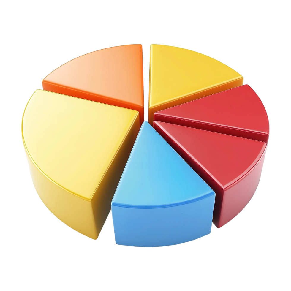 Colorful three dimensional pie chart data representation Isolated on Transparent Background. png