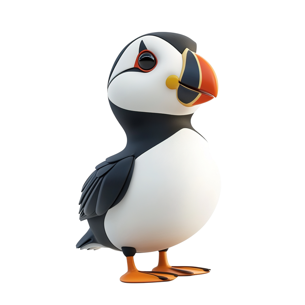A Cute Cartoon Puffin Bird Stands Isolated on Transparent Background. png