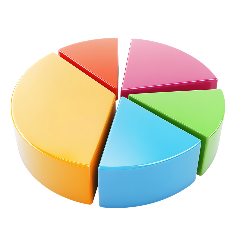 Colorful three dimensional pie chart data visualization Isolated on Transparent Background. png