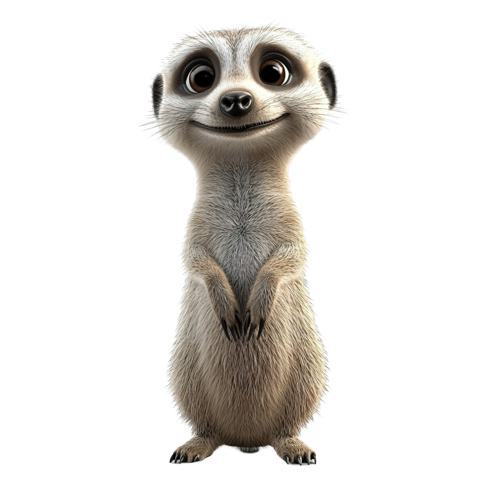 Adorable Cartoon Meerkat Standing Tall With A Happy Expression Isolated on Transparent Background. png