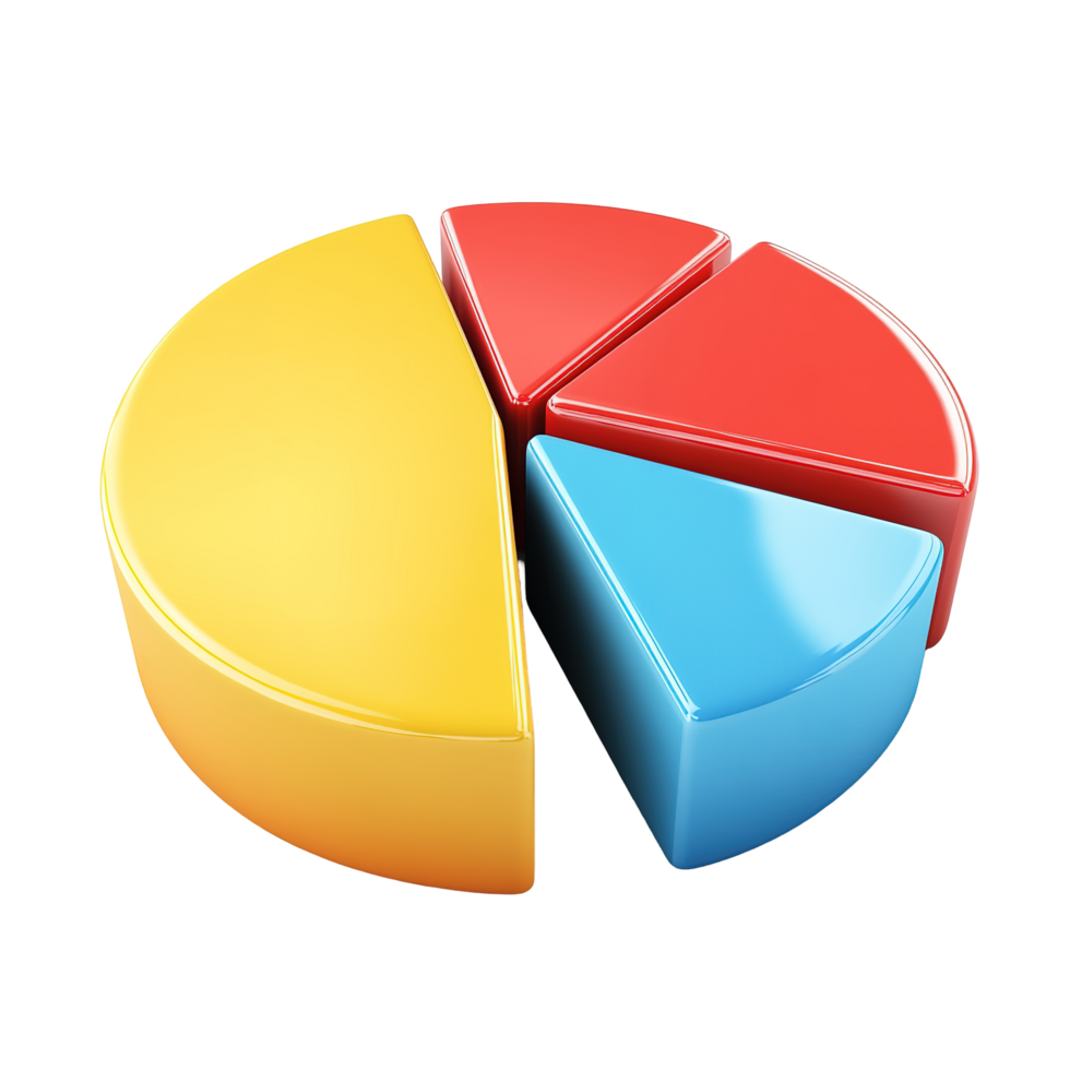 Colorful three dimensional pie chart graphic representation, Isolated on Transparent Background. png