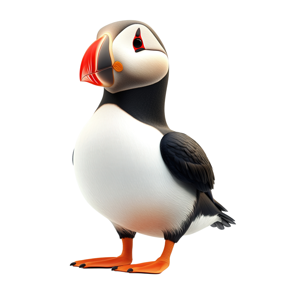 A Cartoon Puffin Stands Isolated on Transparent Background. png