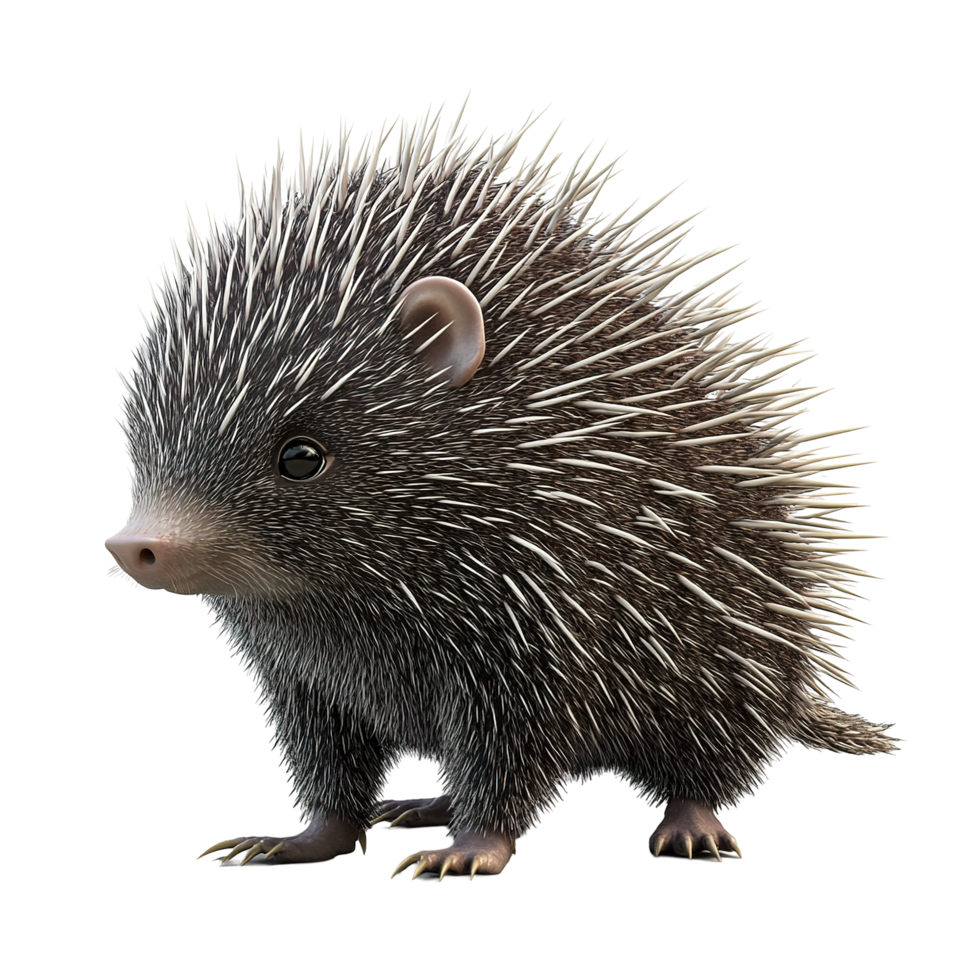 Adorable Baby Porcupine With Sharp Quills Isolated on Transparent Background. png