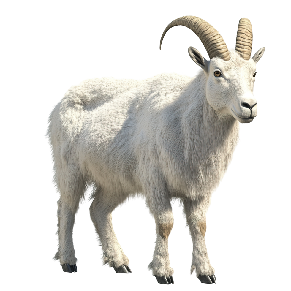 A majestic mountain goat stands proudly displaying its impressive horns Isolated on Transparent Background. png