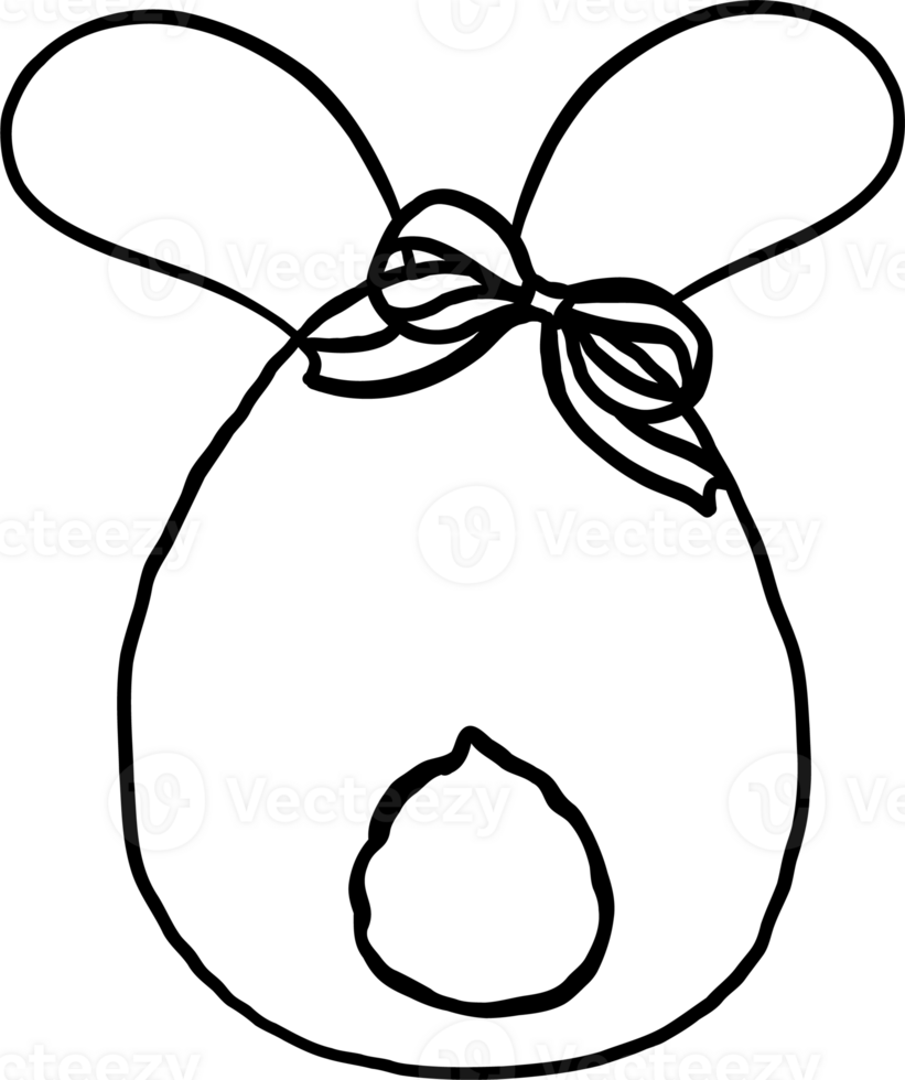Easter Egg Coquette Bunny Ears with Ribbon Bow Cartoon Hand Drawn Outline black and white png