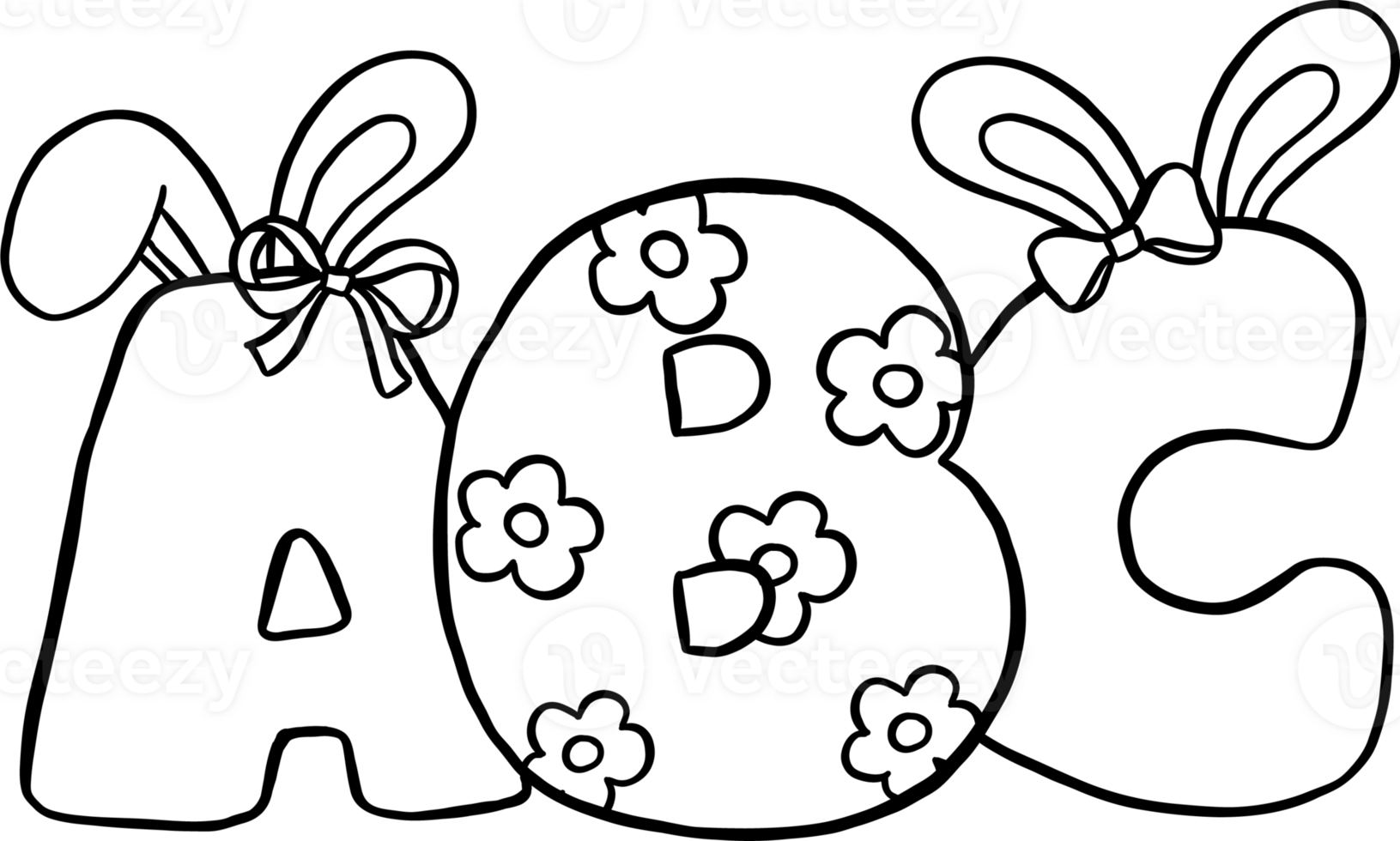 Easter School Colorful ABC Letters with Bunny Ears black and white png