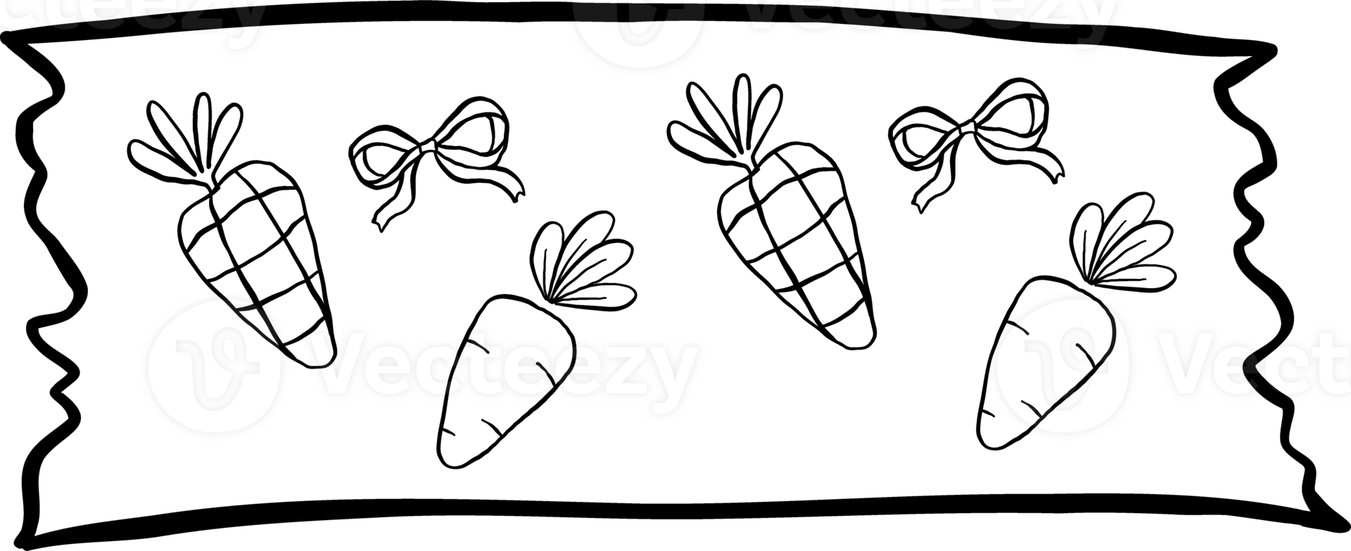 Easter School ripped washi tape carrot Cartoon Hand Drawn Outline black and white png