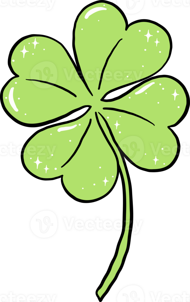 4 Leaf Clover with long stem Hand Drawn Doodle png
