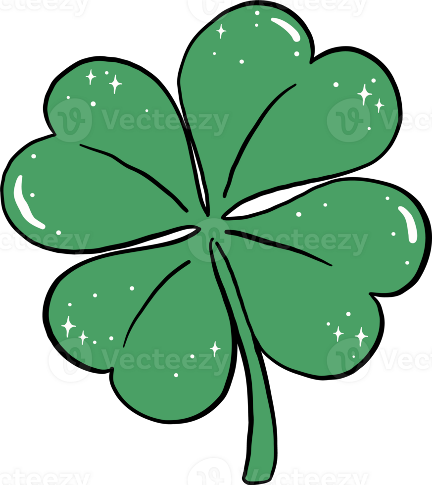 4 Leaf Clover with short stem Hand Drawn Doodle png