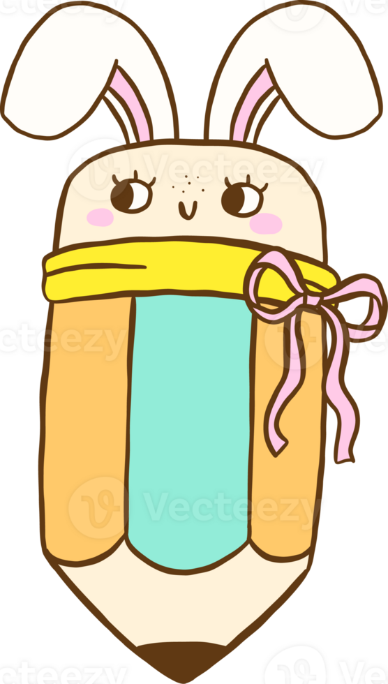 Easter School Bunny Ears Pencil Cartoon Hand Drawn png
