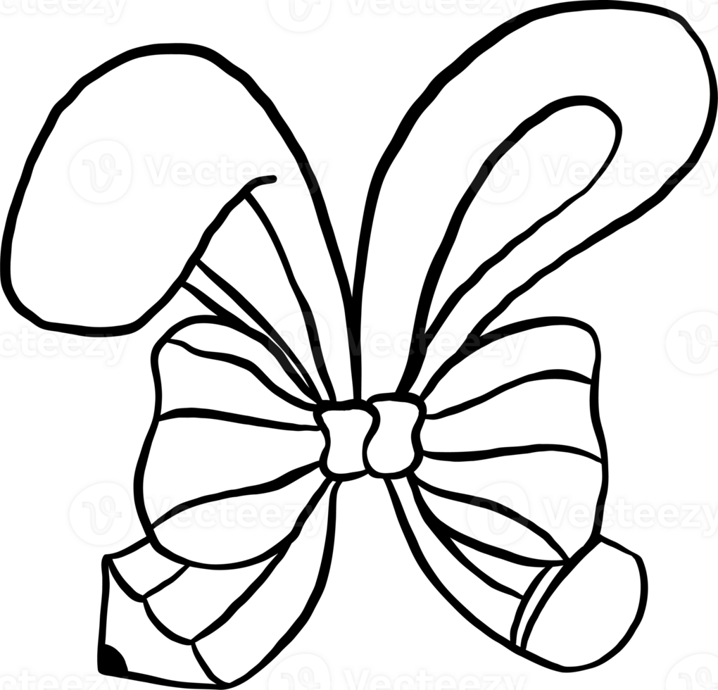 Easter School Pencil Bow with Bunny Ears Cartoon Hand Drawn Outline black and white png