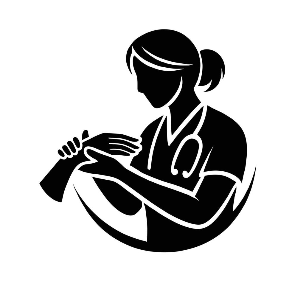 A black and white silhouette of a woman holding a hand vector