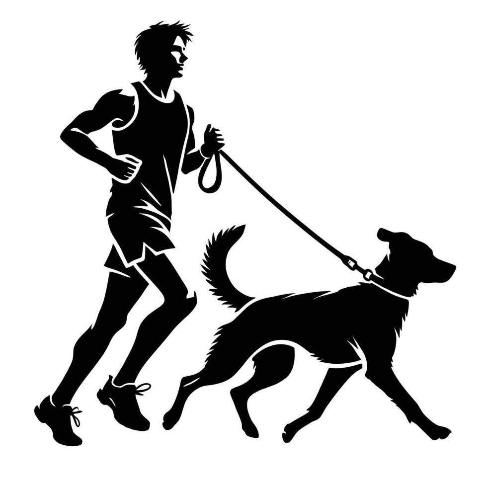 A man and his dog running together vector