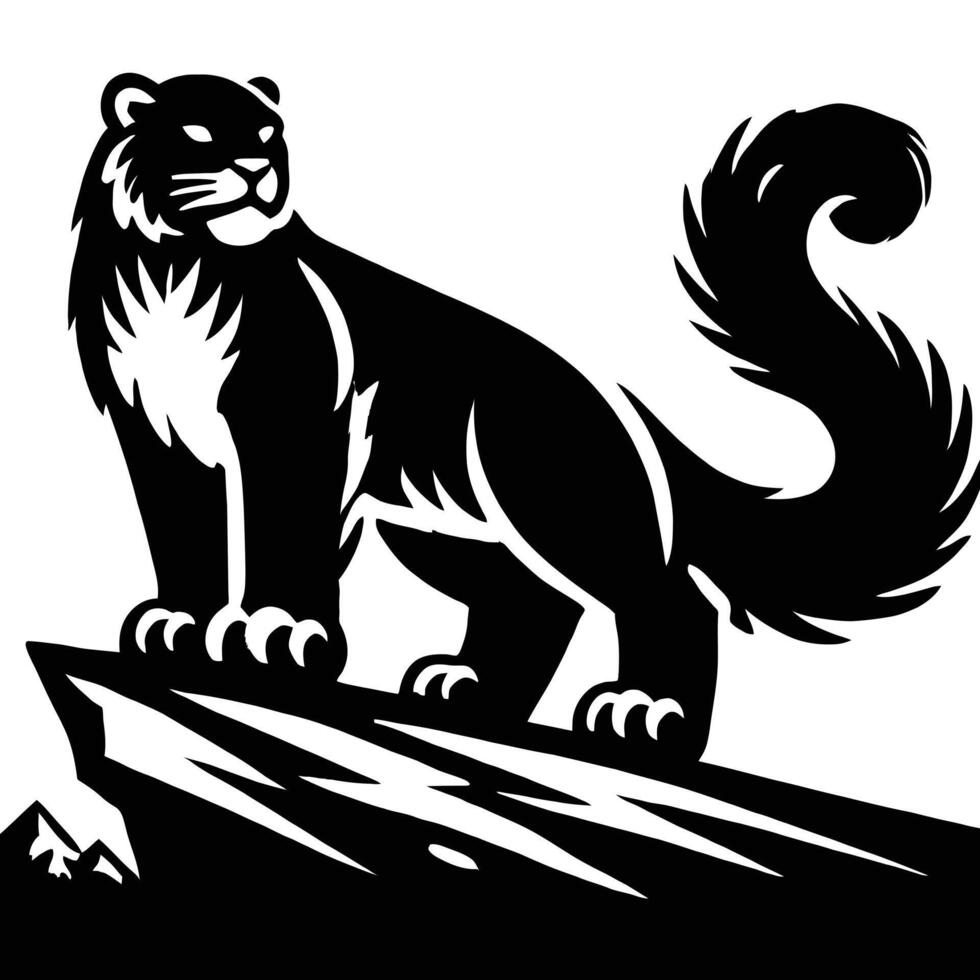 A black and white illustration of a mountain lion vector