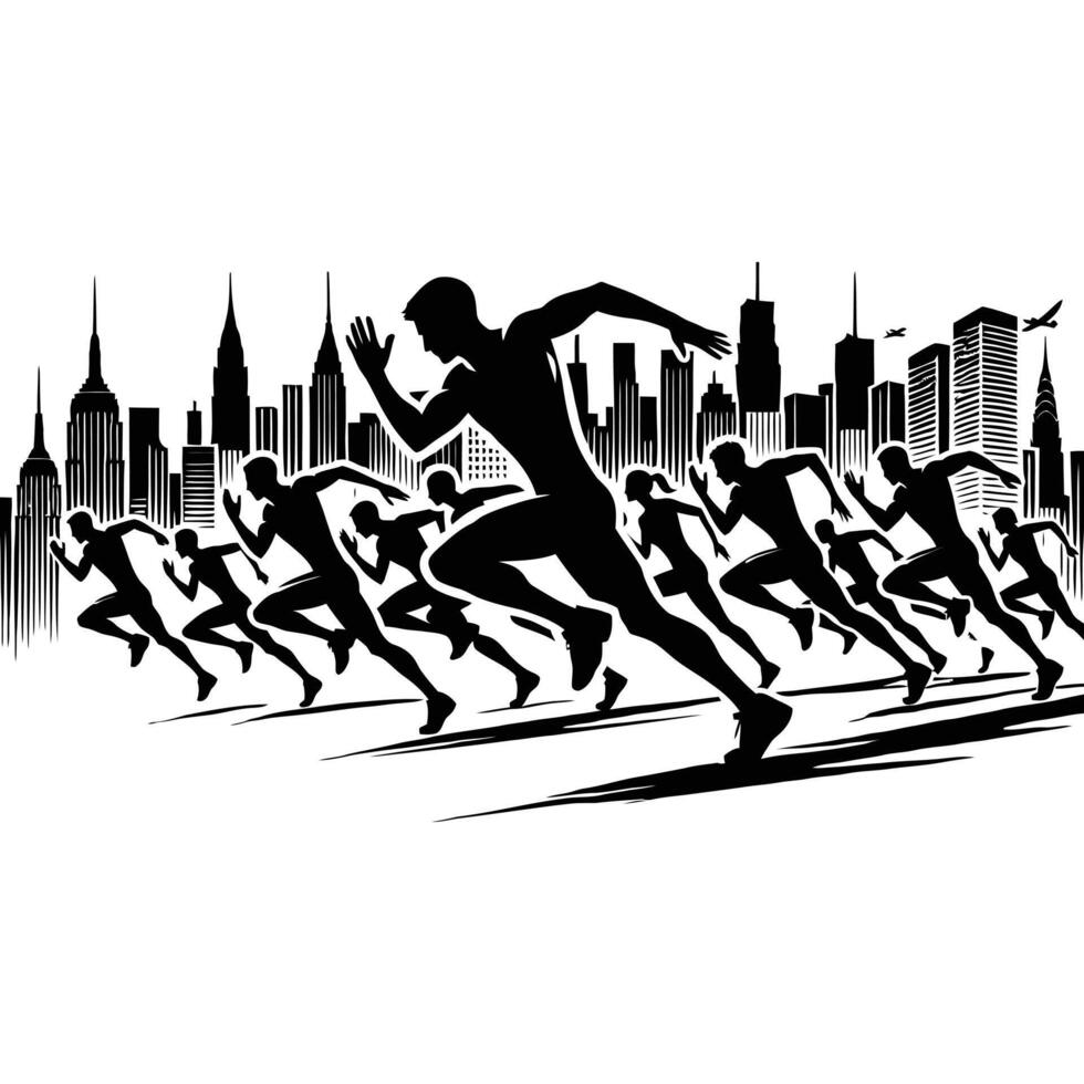A group of runners running in the city vector