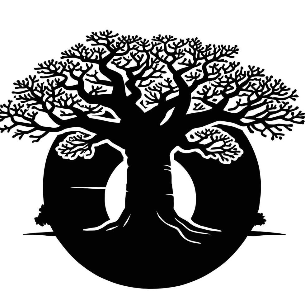 A black and white logo of a tree vector