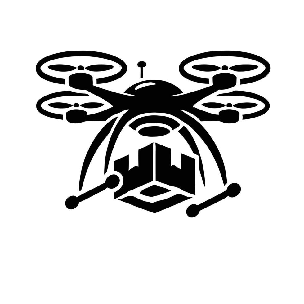 A black and white logo of a drone vector