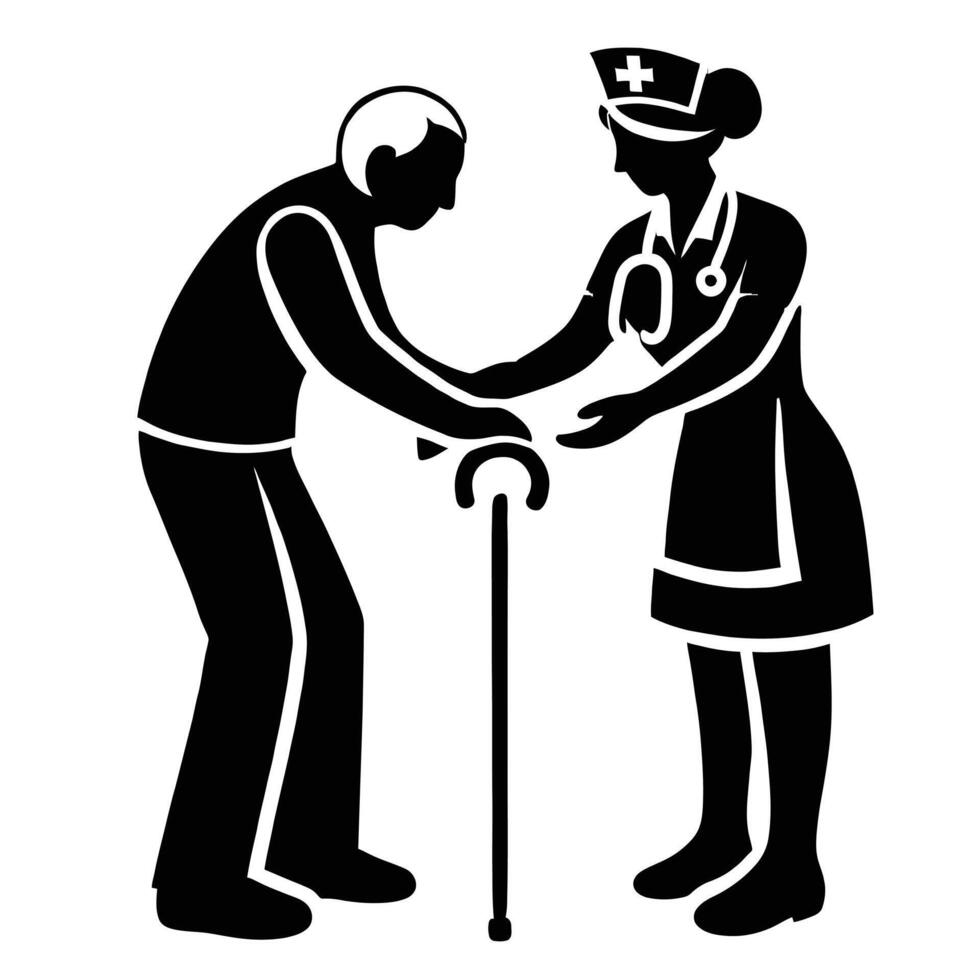 An elderly man and woman are holding hands vector