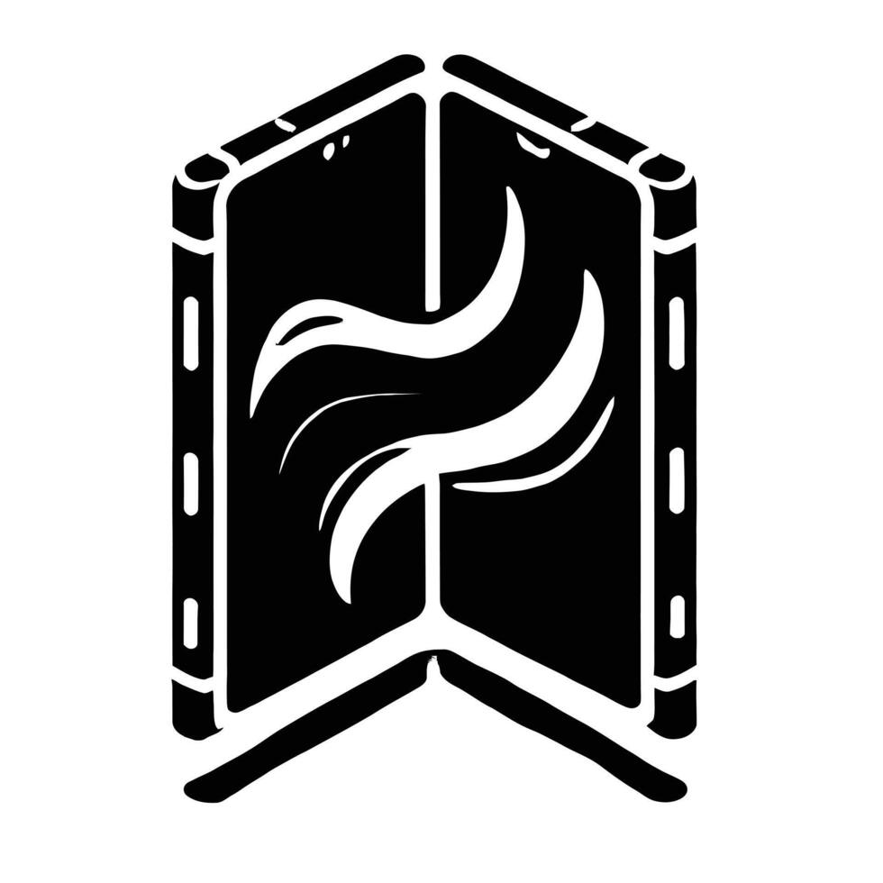 A black and white logo of a book with a fire vector