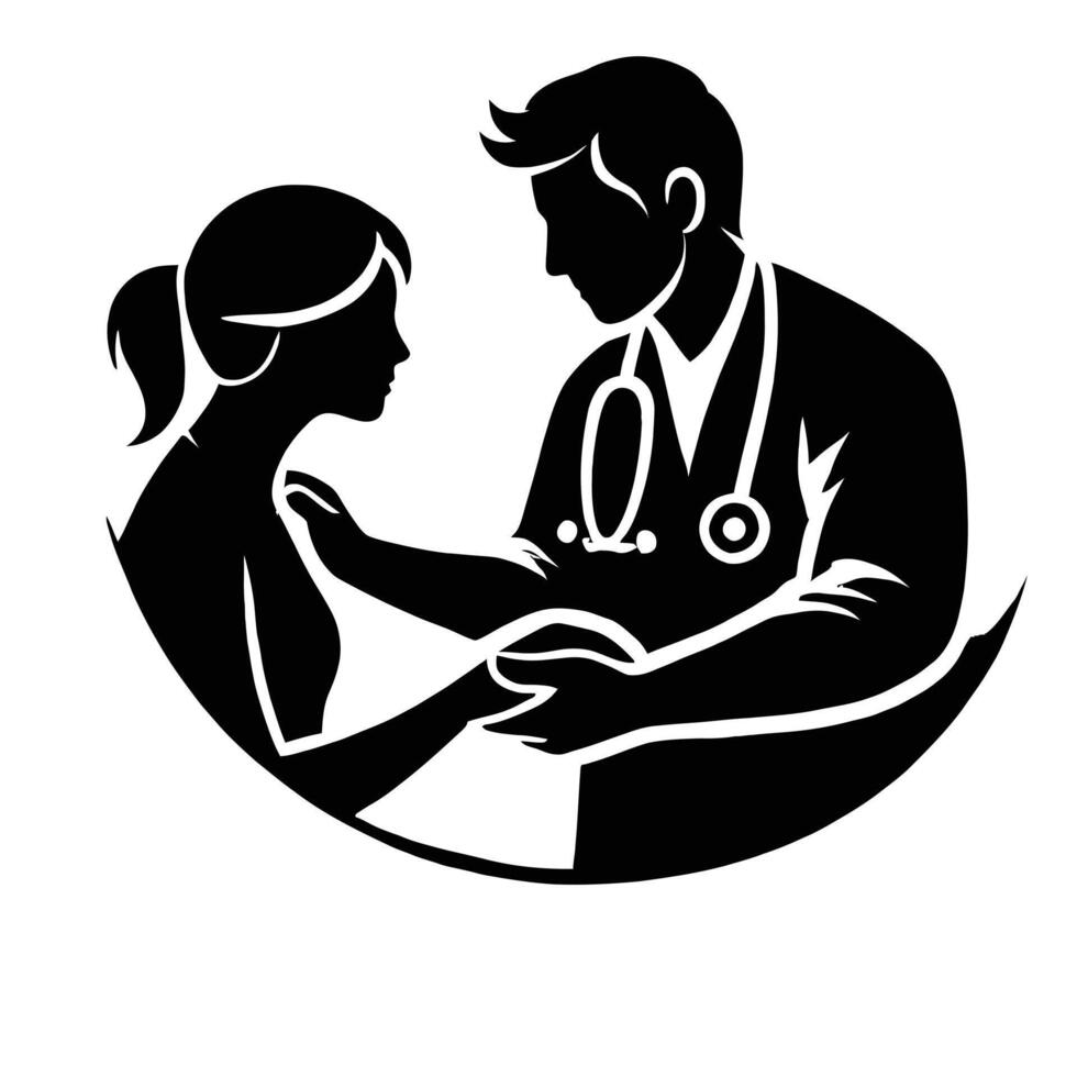 A silhouette of a doctor and a woman vector