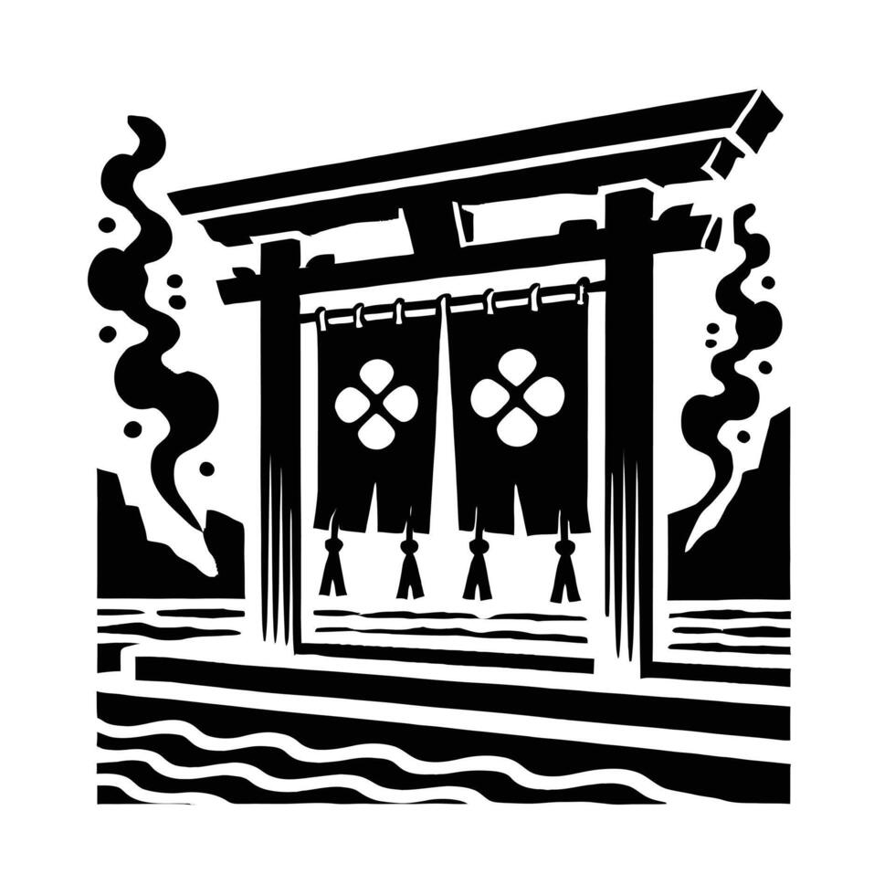 A black and white illustration of a tori gate vector