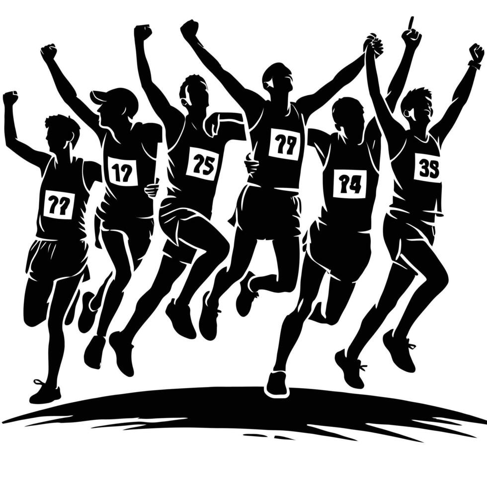 A group of runners are jumping in the air vector