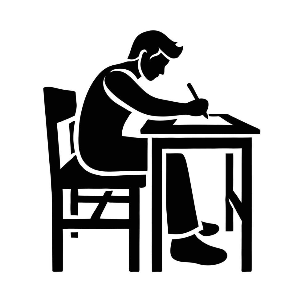 A man is sitting at a desk and writing vector