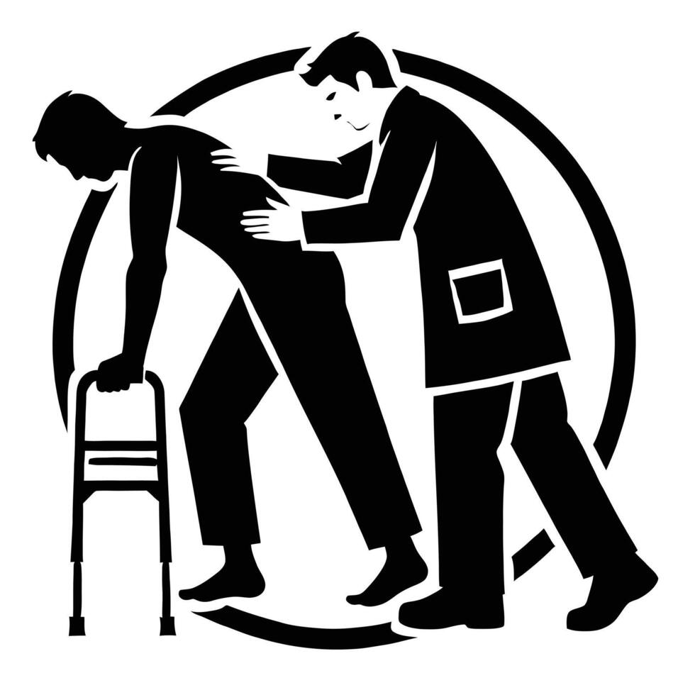 A man is helping another man with a walker vector