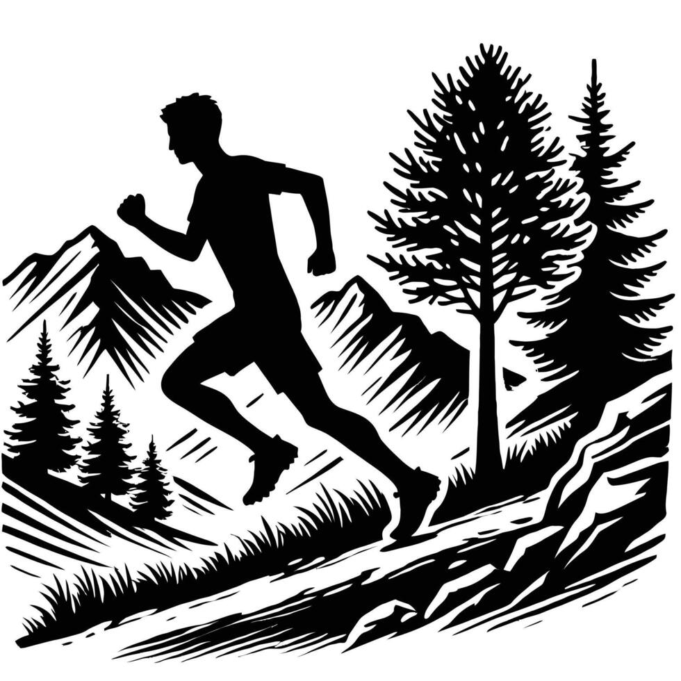 A silhouette of a man running in the mountains vector