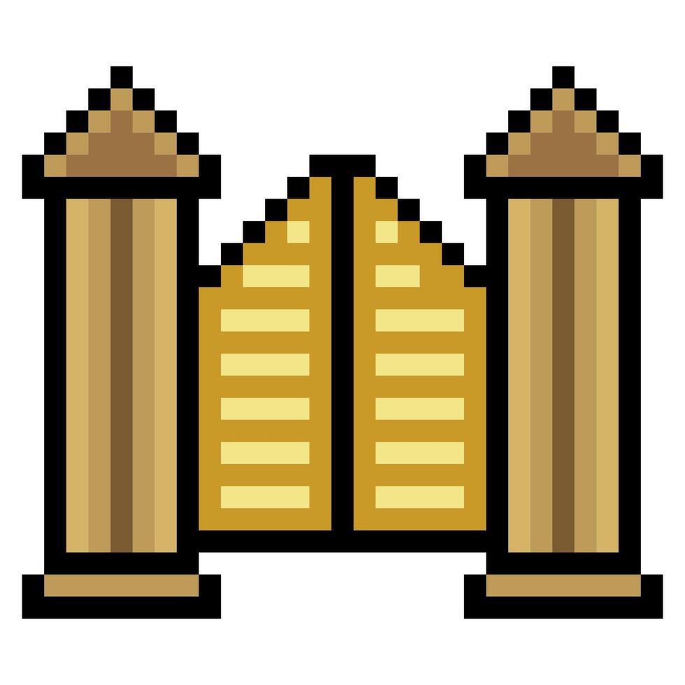 illustration of house gate building in pixel art vector