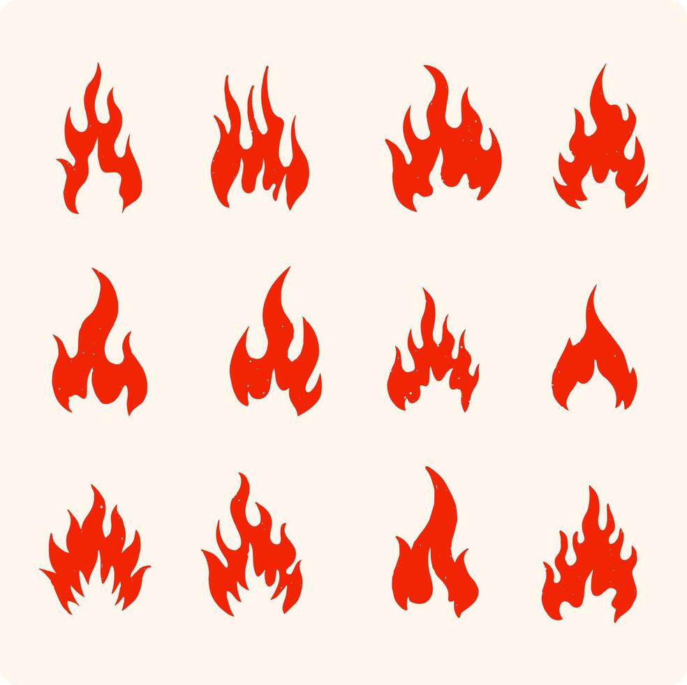 Fire illustration in flat style, set of fire icons. fire warning sign charcoal or pencil drawn illustration vector