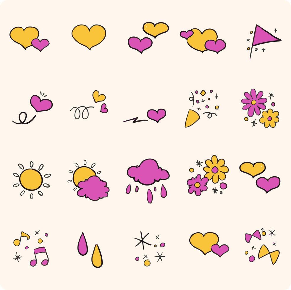 A illustration set of hand-drawn decorative illustrations. vector
