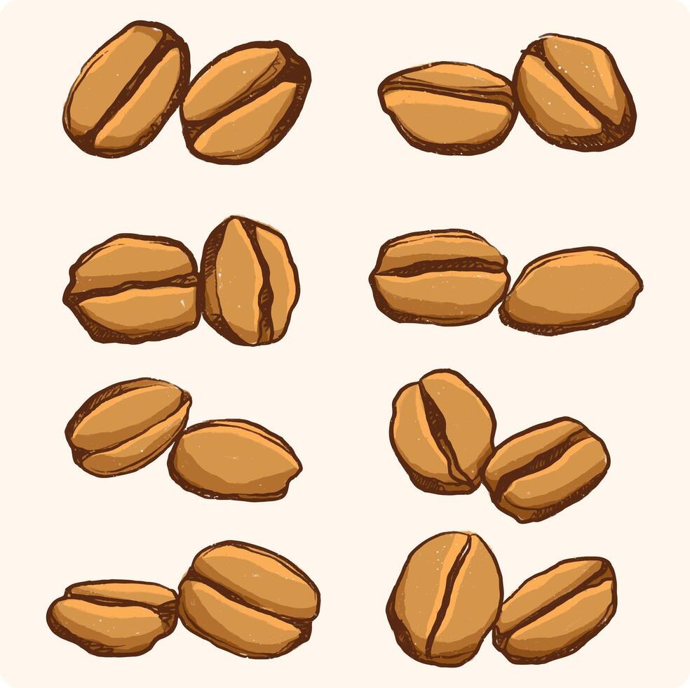 Coffee beans pile cartoon illustration. Robusta, arabica. Cappuccino, mocha, espresso, latte, chocolate ingredient. Aromatic beverage with caffeine. vector