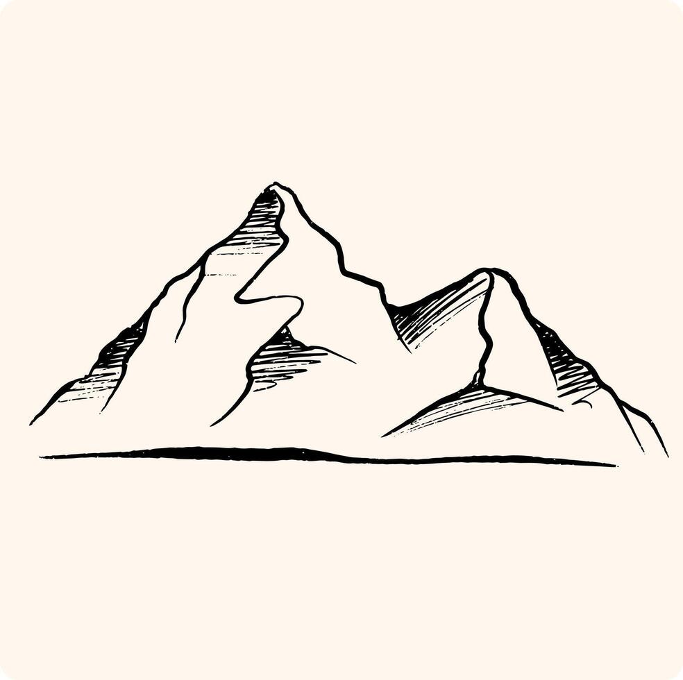 Mountain graphic black white landscape charcoal or pencil drawn illustration vector