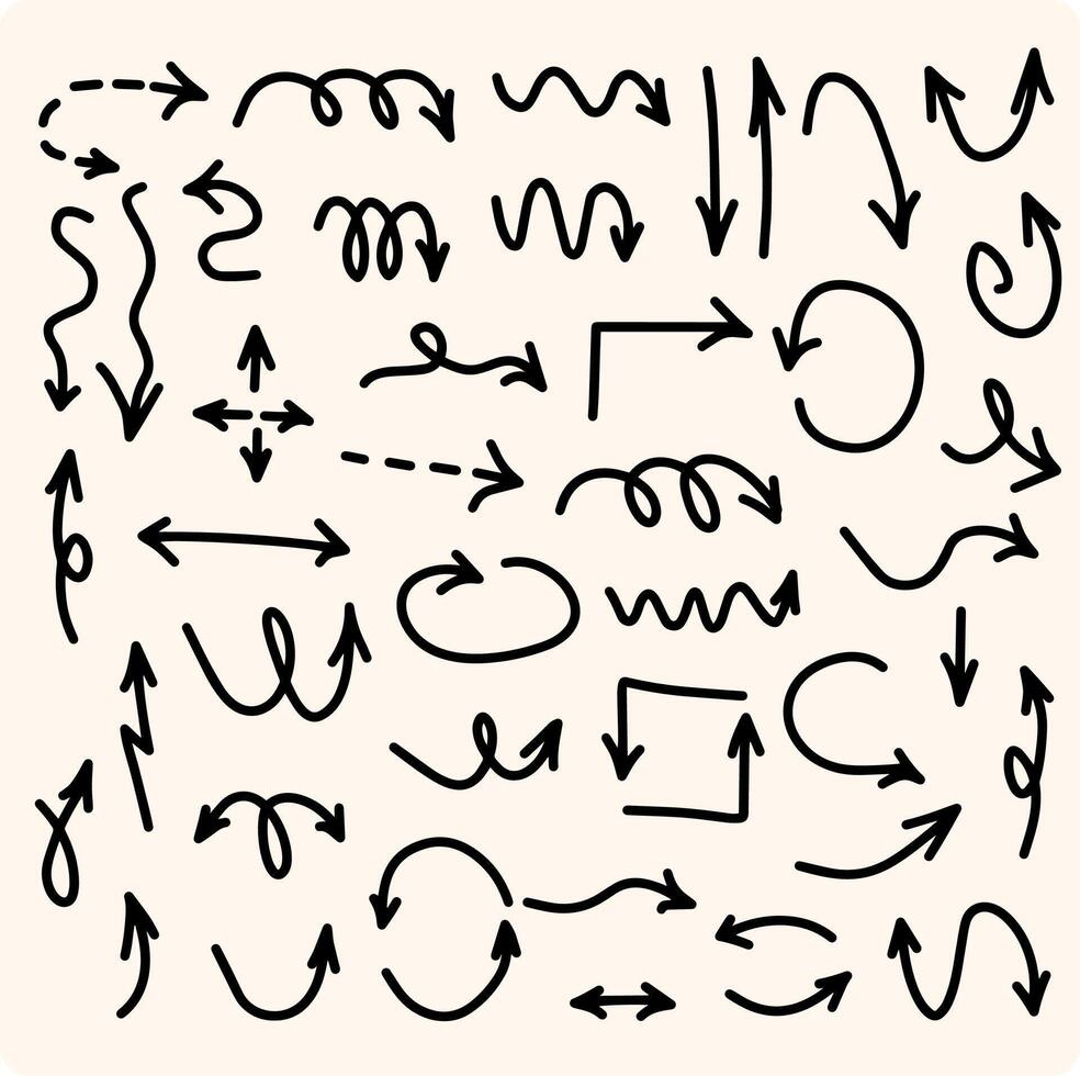 Simple lines made with black arrows hand drawn in various styles. vector