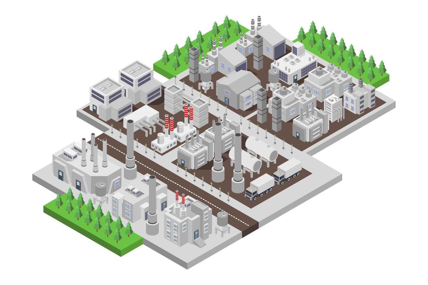 An isometric illustration of a factory vector