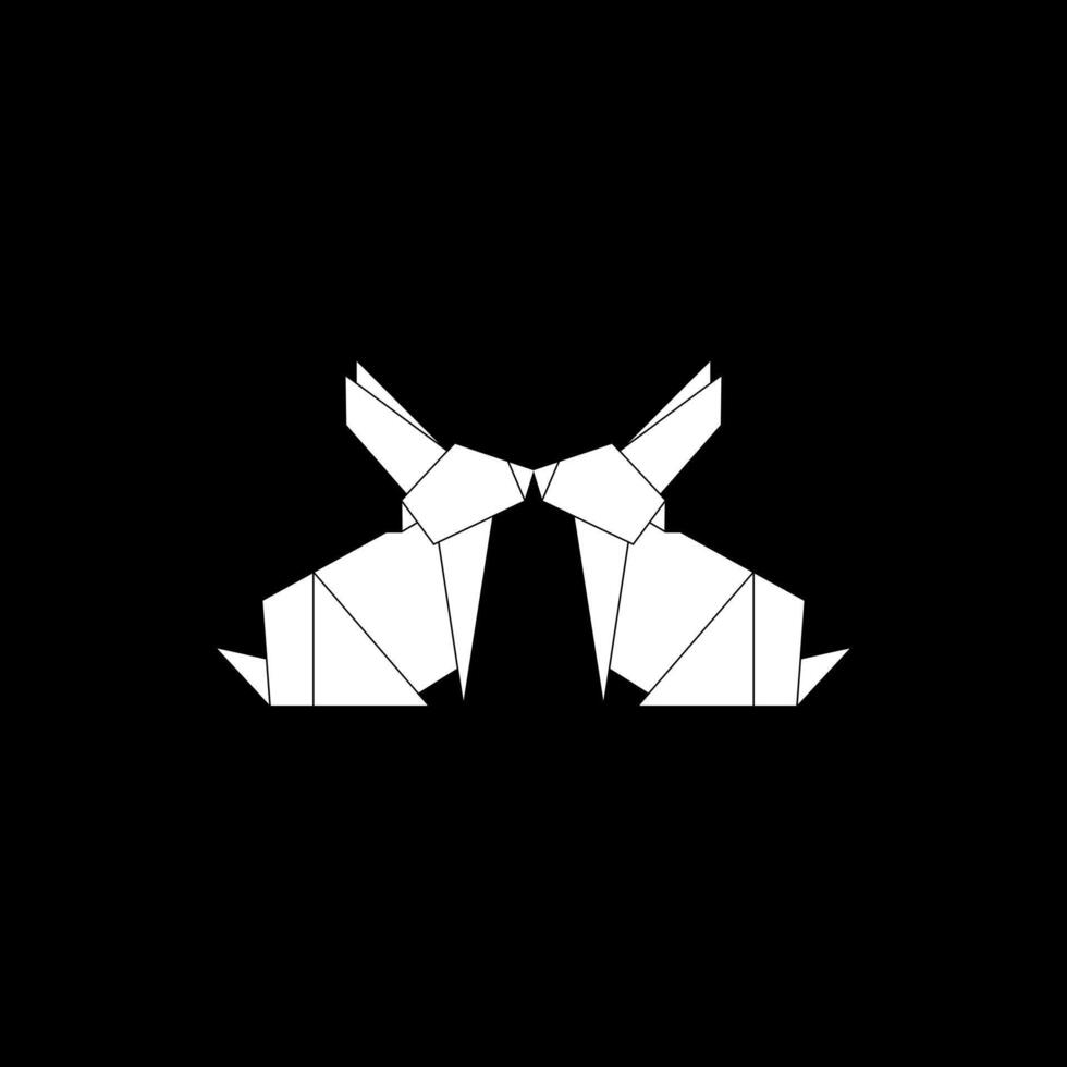 Pair Rabbit or Bunny Shape Inspired by Origami Form, can use for Logo, Pictogram, Cute Animal Figure, Website, Apps, or Graphic Design Element. BW, Editable and Memorable. vector
