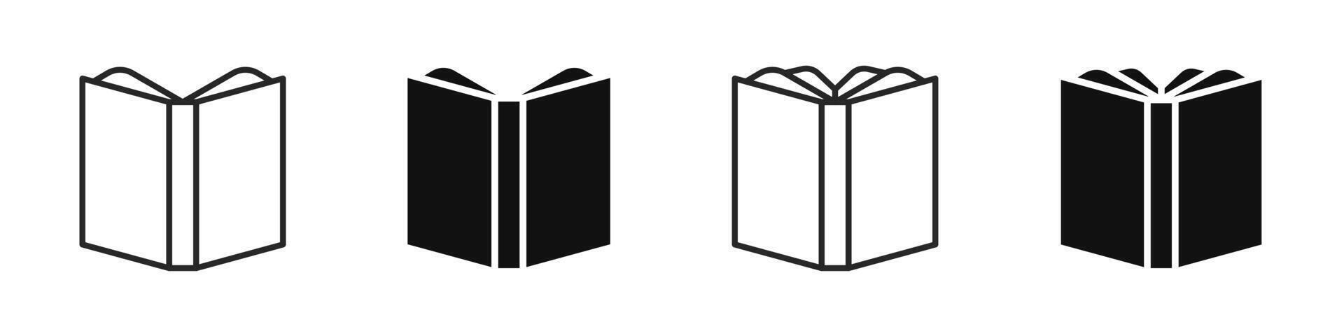Open book icon set. With book silhouette. Education, learning, knowledge, literature sign and symbol vector
