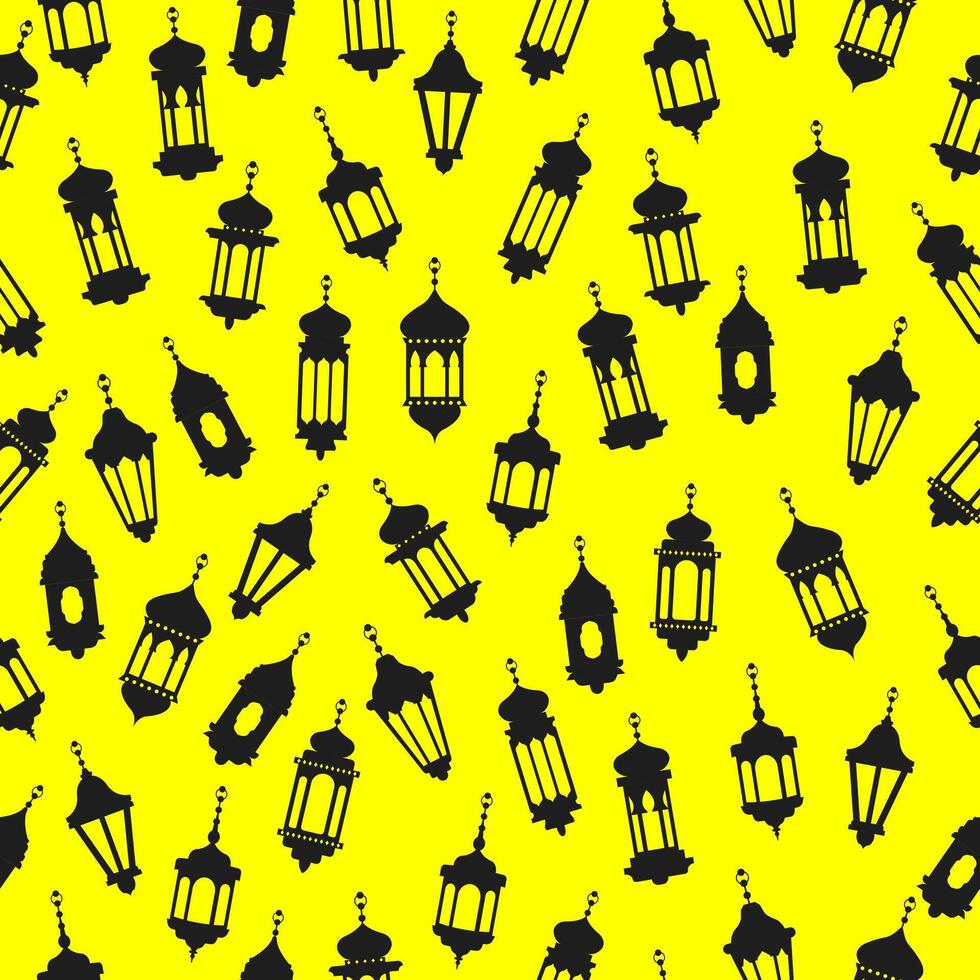 Hanging lantern background. Middle East lamp seamless pattern motif on yellow background vector