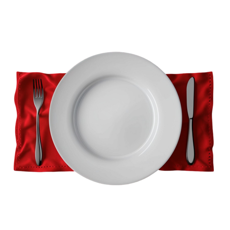 White Plate Surrounded by Fork and Knife on Satin png