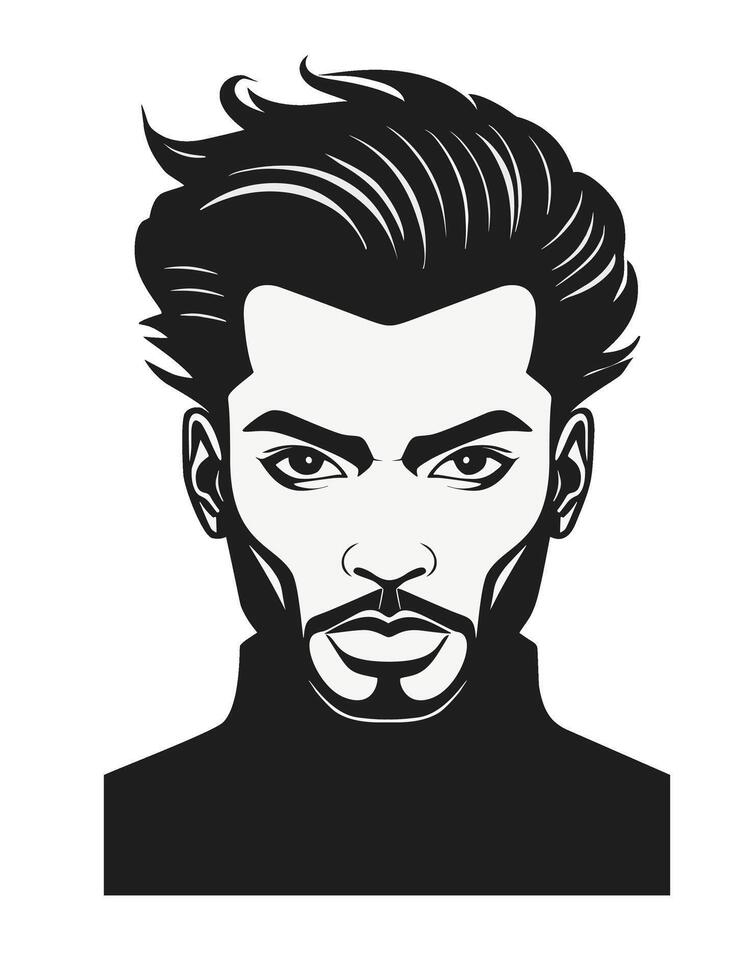 African American man with an ivy league haircut, ruffled hair, goatee and moustache style of the 1990s. vector