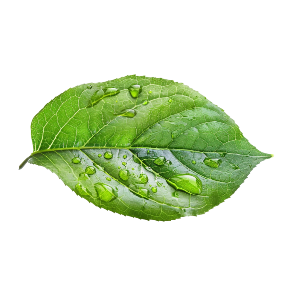 Fresh Green Leaf with Glimmering Water Drops png