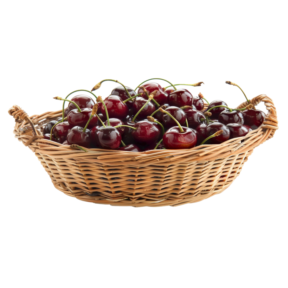 Wicker Basket Overflowing with Fresh Ripe Cherries png