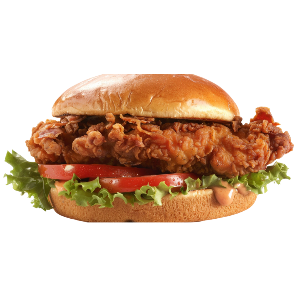Golden Fried Chicken Sandwich with Lettuce and Sauce png