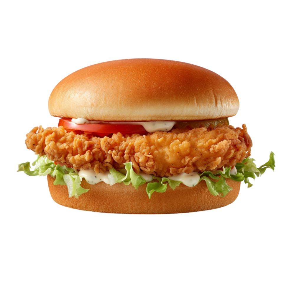 Fried Chicken Sandwich with Mayo and Golden Bun png